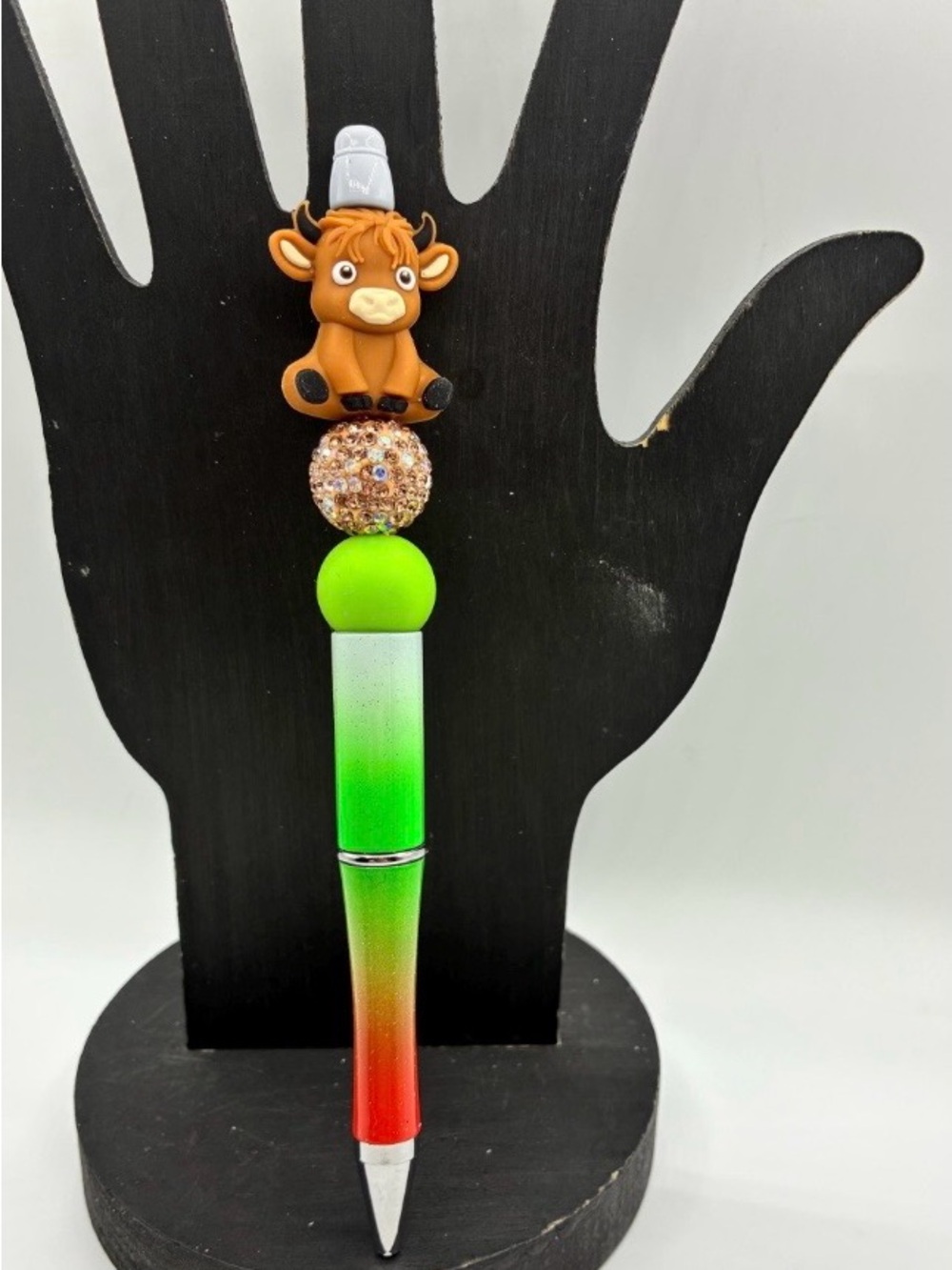 Green Gradient Pen with Cute Highland Cow Topper